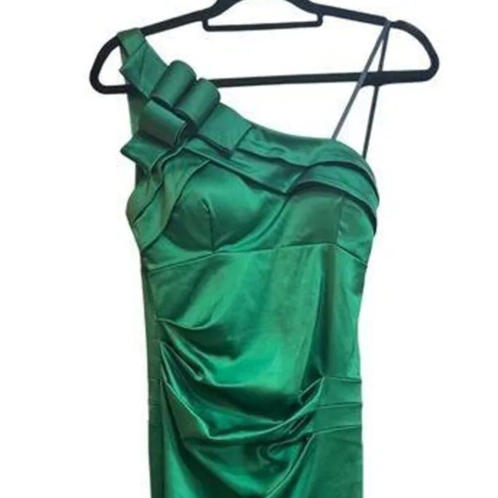 Betsey & Adam‎ Emerald Green Dress One Shoulder Ruffle Cocktail Party size 6
